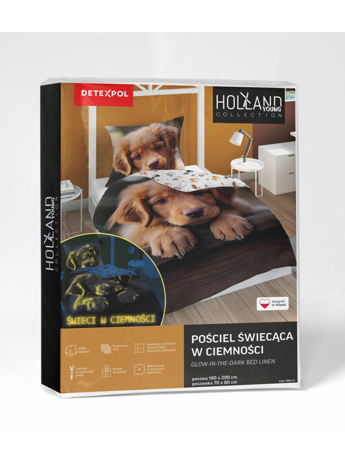 POŚCIEL 140x200 ŚWIECĄCA W CIEMNOŚCI Z SŁODKIM PIESKIEM PIES 4904_A