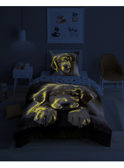 POŚCIEL 140x200 ŚWIECĄCA W CIEMNOŚCI Z SŁODKIM PIESKIEM PIES 4904_A 2