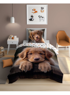 POŚCIEL 140x200 ŚWIECĄCA W CIEMNOŚCI Z SŁODKIM PIESKIEM PIES 4904_A