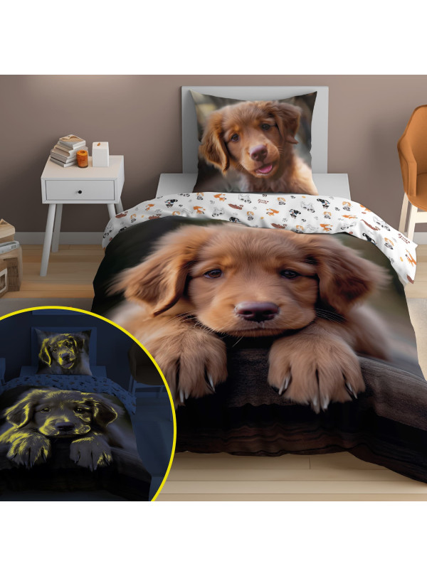 POŚCIEL 160x200 ŚWIECĄCA W CIEMNOŚCI Z SŁODKIM PIESKIEM PIES 4904_A