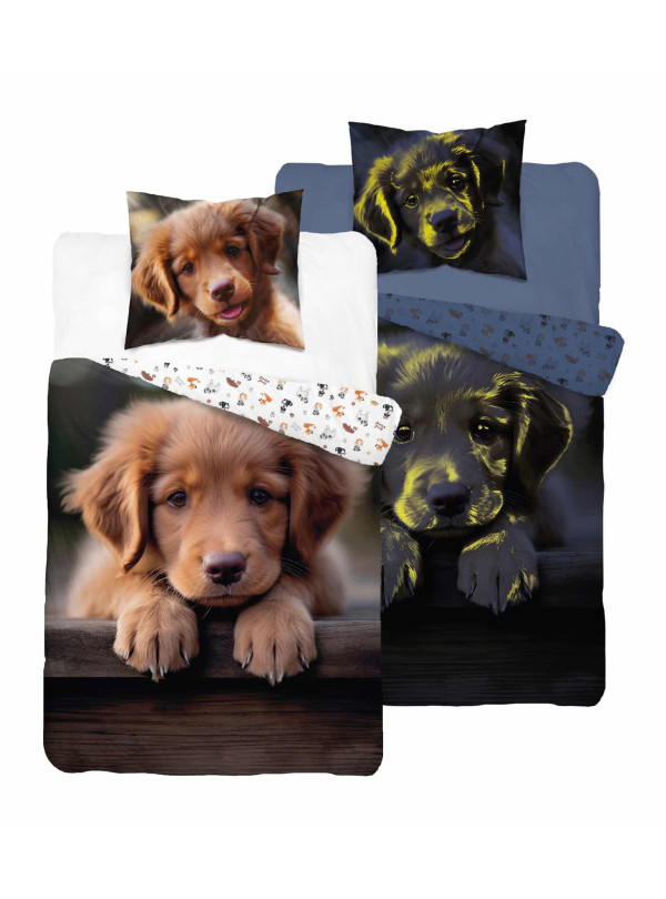 POŚCIEL 160x200 ŚWIECĄCA W CIEMNOŚCI Z SŁODKIM PIESKIEM PIES 4904_A