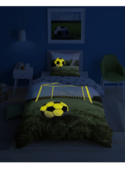 POŚCIEL 140x200 ŚWIECĄCA W CIEMNOŚCI PIŁKA NOŻNA BRAMKA 4906_A 2