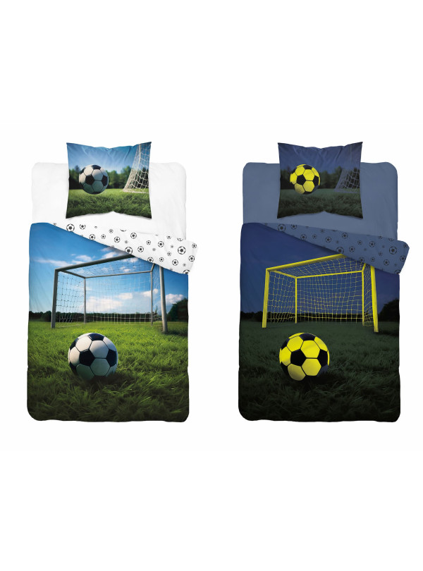 POŚCIEL 140x200 ŚWIECĄCA W CIEMNOŚCI PIŁKA NOŻNA BRAMKA 4906_A