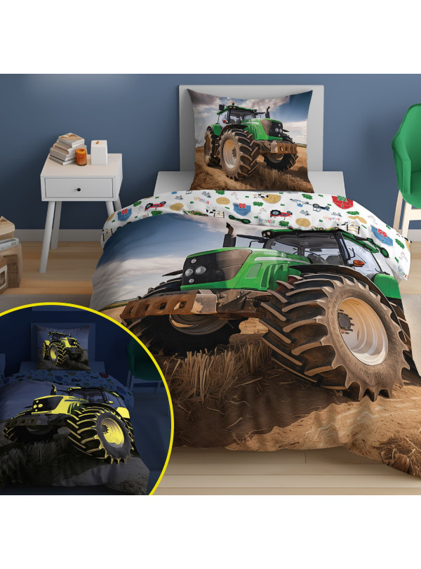 POŚCIEL 140x200 ŚWIECĄCA W CIEMNOŚCI ZIELONY TRAKTOR 4903_A