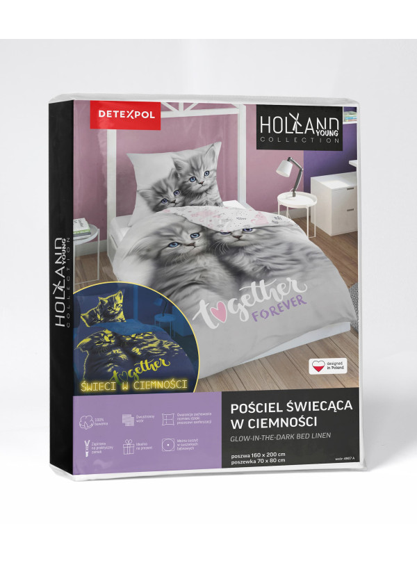 POŚCIEL 140x200 ŚWIECĄCA W CIEMNOŚCI SŁODKIE KOTKI 4907_A