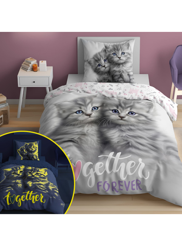 POŚCIEL 160x200 ŚWIECĄCA W CIEMNOŚCI SŁODKIE KOTKI 4907_A