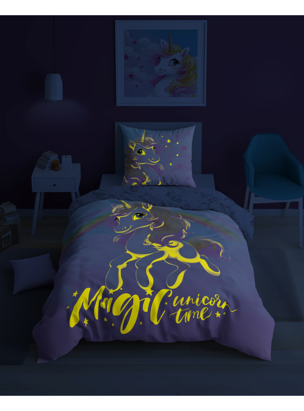 POŚCIEL 160x200 ŚWIECĄCA W CIEMNOŚCI JEDNOROŻEC RÓŻOWA 4910_A