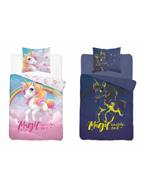 POŚCIEL 160x200 ŚWIECĄCA W CIEMNOŚCI JEDNOROŻEC RÓŻOWA 4910_A
