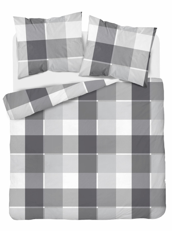POŚCIEL BAWEŁNIANA 200x220 SZARA W KRATĘ 5109_B