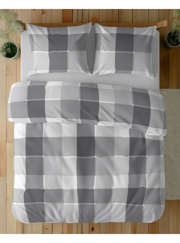 POŚCIEL BAWEŁNIANA 200x220 SZARA W KRATĘ 5109_B