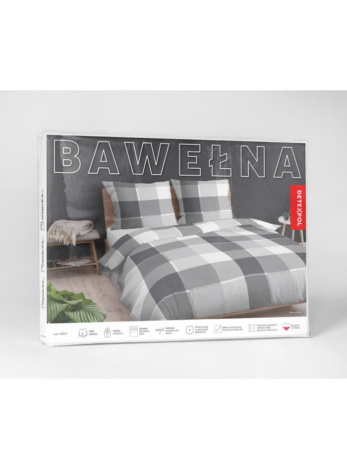 POŚCIEL BAWEŁNIANA 200x220 SZARA W KRATĘ 5109_B