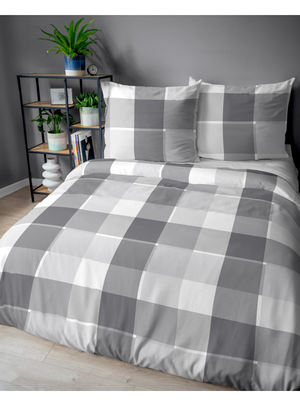 POŚCIEL BAWEŁNIANA 200x220 SZARA W KRATĘ 5109_B