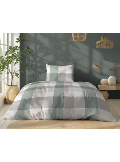 POŚCIEL BAWEŁNIANA 140x200 SZARO MIĘTOWA W KRATĘ 5109_A