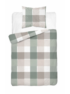 POŚCIEL BAWEŁNIANA 140x200 SZARO MIĘTOWA W KRATĘ 5109_A 2