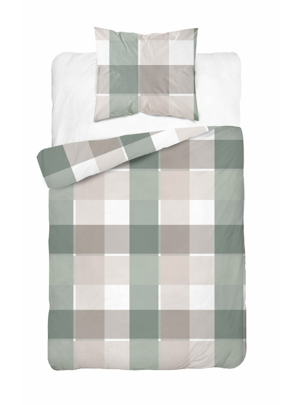 POŚCIEL BAWEŁNIANA 140x200 SZARO MIĘTOWA W KRATĘ 5109_A