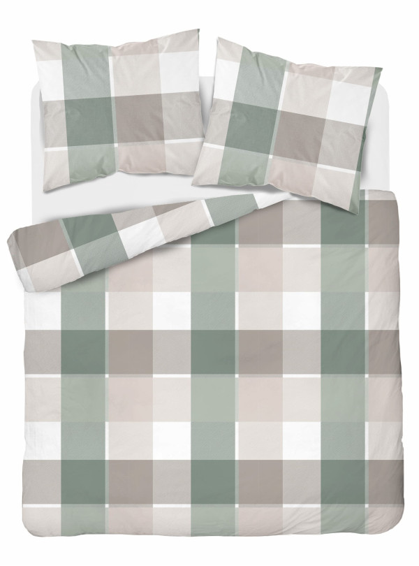 POŚCIEL BAWEŁNIANA 160x200 SZARO MIĘTOWA W KRATĘ 5109_A