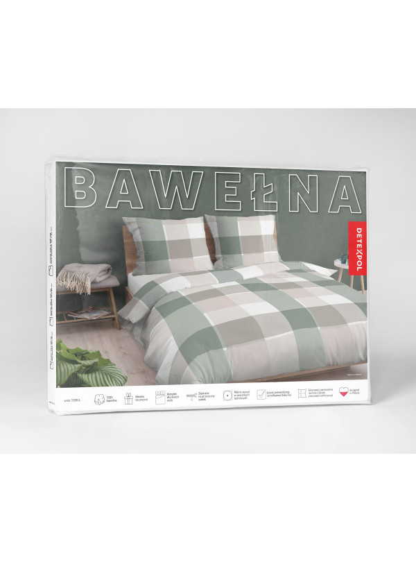 POŚCIEL BAWEŁNIANA 200x220 SZARO MIĘTOWA W KRATĘ 5109_A