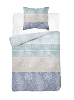 POŚCIEL BAWEŁNIANA 140x200 NIEBIESKA W PASY LIŚCIE 5104_B 2