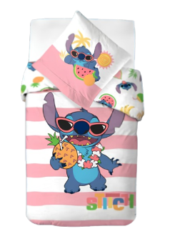 KOMPLET POŚCIELI 140x200 LILO I STITCH DISNEY BIAŁO RÓŻOWA