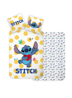 KOMPLET POŚCIELI MŁODZIEŻOWEJ 160x200 LILO I STITCH DISNEY ŻÓŁTE SERCA
