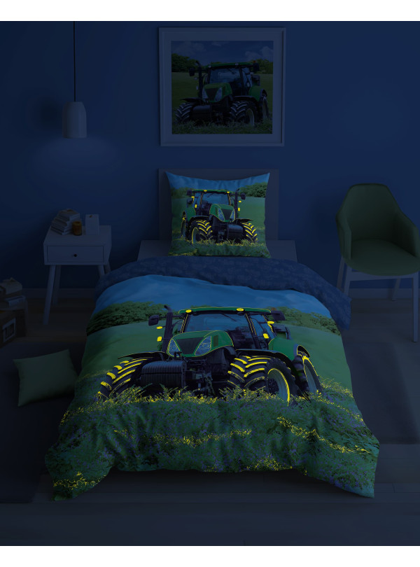 POŚCIEL 140x200 ŚWIECĄCA W CIEMNOŚCI ZIELONY TRAKTOR 3282_A