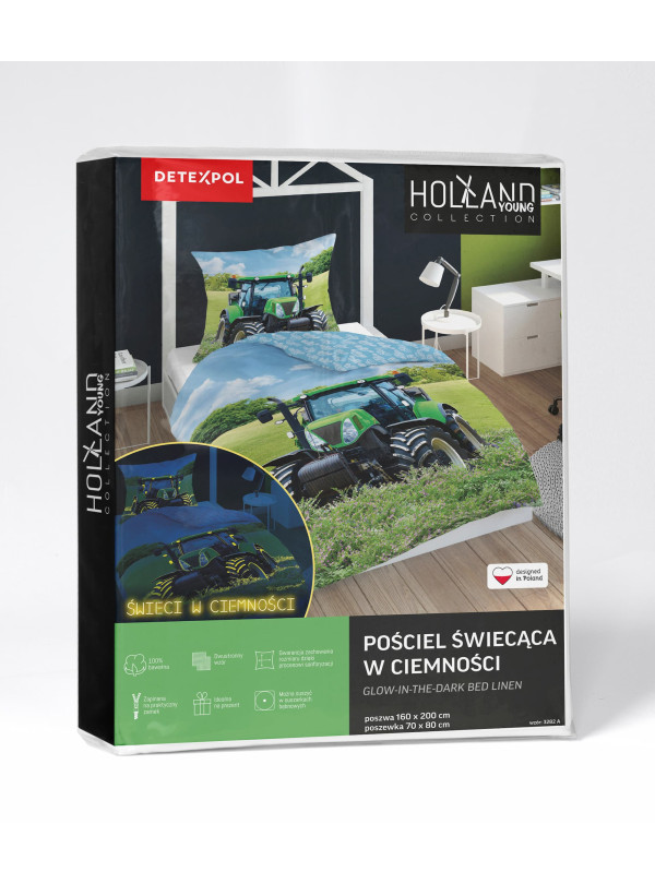 POŚCIEL 160x200 ŚWIECĄCA W CIEMNOŚCI ZIELONY TRAKTOR 3282_A