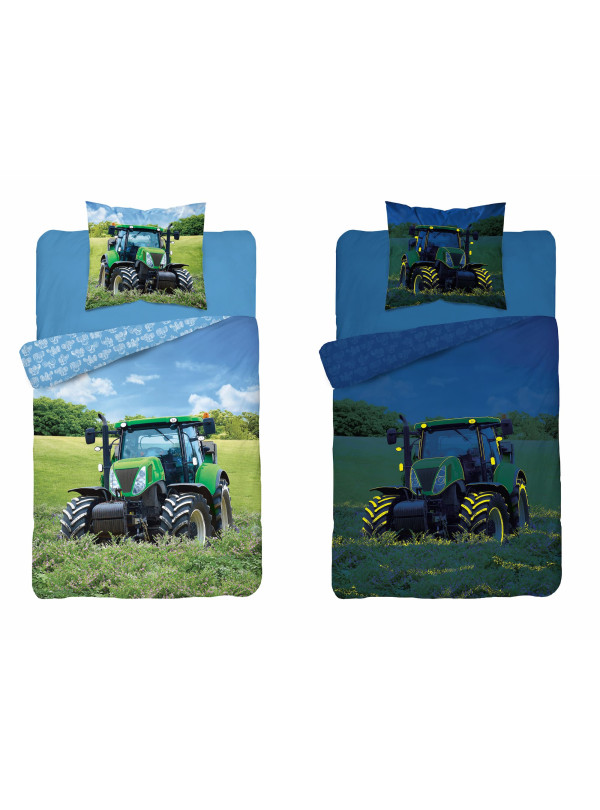 POŚCIEL 160x200 ŚWIECĄCA W CIEMNOŚCI ZIELONY TRAKTOR 3282_A