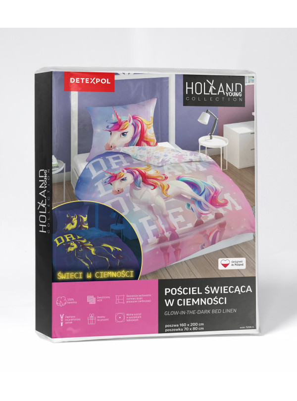 POŚCIEL 140x200 ŚWIECĄCA W CIEMNOŚCI JEDNOROŻEC DREAM 5208_A