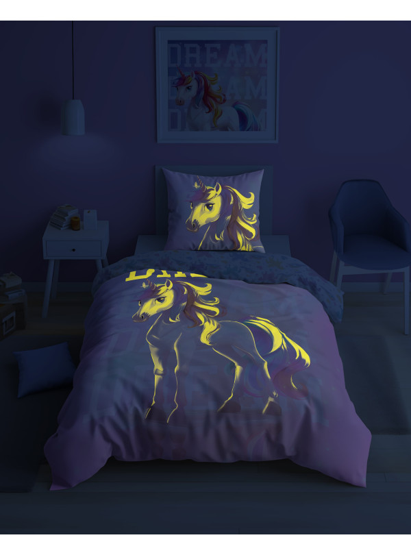 POŚCIEL 140x200 ŚWIECĄCA W CIEMNOŚCI JEDNOROŻEC DREAM 5208_A