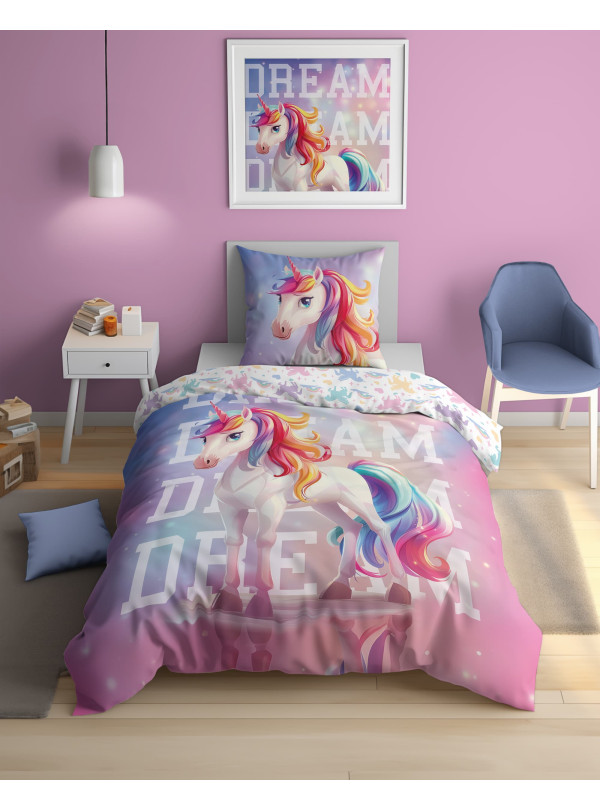 POŚCIEL 140x200 ŚWIECĄCA W CIEMNOŚCI JEDNOROŻEC DREAM 5208_A