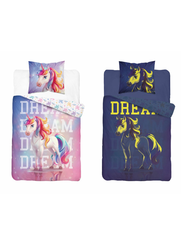 POŚCIEL 140x200 ŚWIECĄCA W CIEMNOŚCI JEDNOROŻEC DREAM 5208_A