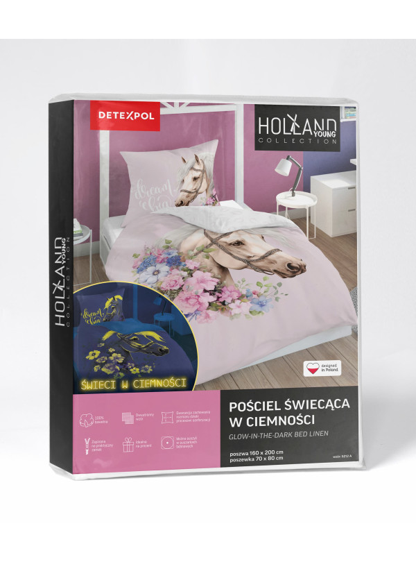 POŚCIEL 160x200 ŚWIECĄCA W CIEMNOŚCI Z KONIEM KOŃ 5212_A