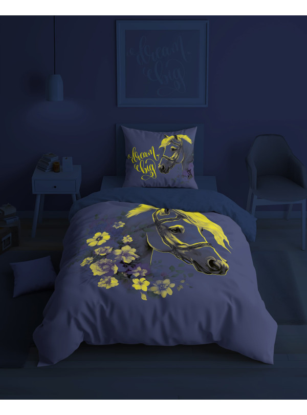 POŚCIEL 160x200 ŚWIECĄCA W CIEMNOŚCI Z KONIEM KOŃ 5212_A