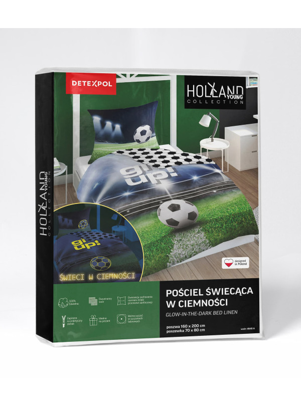 POŚCIEL 160x200 ŚWIECĄCA W CIEMNOŚCI PIŁKA NOŻNA NEVER GIVE UP 4640_A