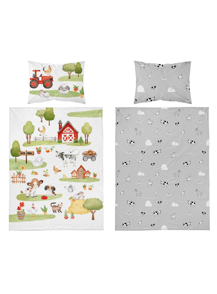 POŚCIEL DO ŁÓŻECZKA 90x120 CZERWONA MAŁA FARMA 4999_A