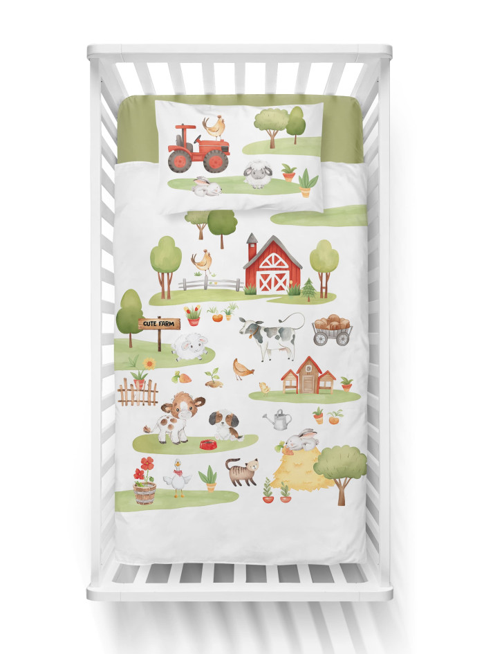 POŚCIEL DO ŁÓŻECZKA 90x120 CZERWONA MAŁA FARMA 4999_A