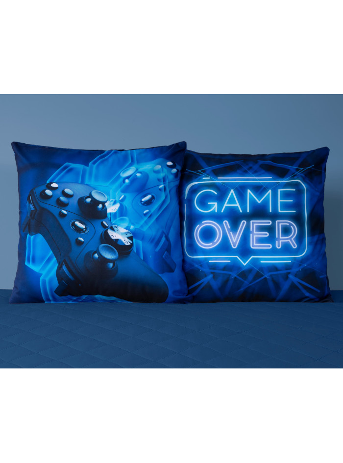 POSZEWKA NA PODUSZKĘ JAŚKA 40x40 GAME OVER PAD NIEBIESKA