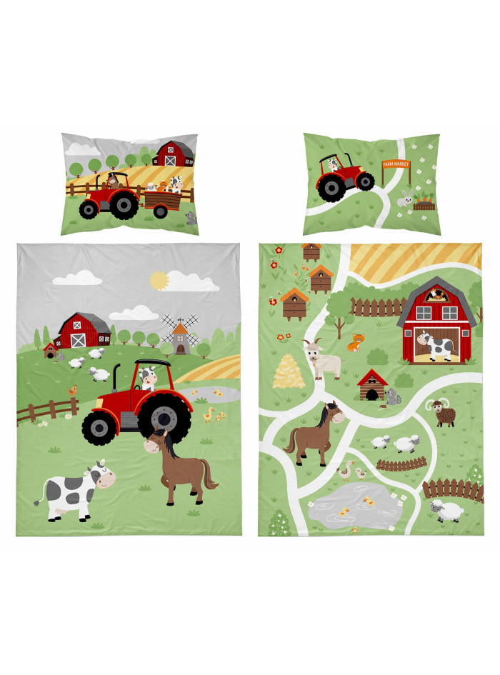 POŚCIEL DO ŁÓŻECZKA 100x135 BAMBUSOWA FARMA TRAKTOR 4791_A
