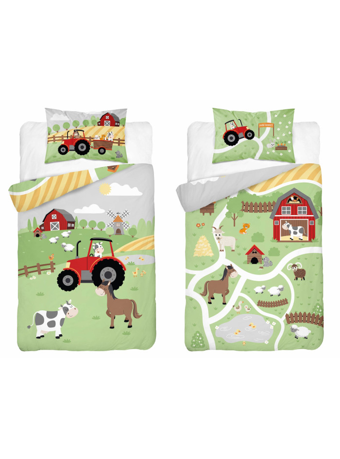 POŚCIEL DO ŁÓŻECZKA 100x135 BAMBUSOWA FARMA TRAKTOR 4791_A