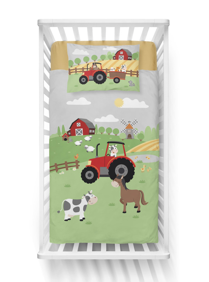 POŚCIEL DO ŁÓŻECZKA 100x135 BAMBUSOWA FARMA TRAKTOR 4791_A