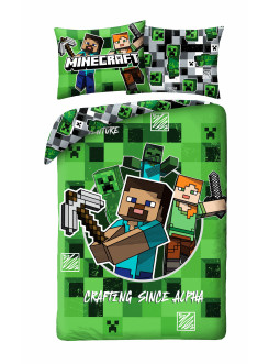 POŚCIEL 140x200 MINECRAFT ZIELONA ALEX STEVE W KRATĘ