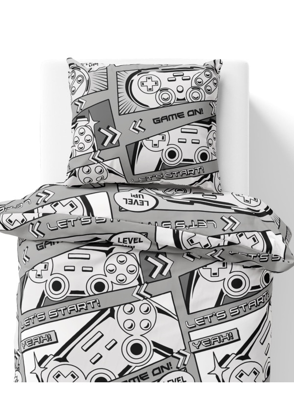 POŚCIEL MŁODZIEŻOWA 160x200 DLA GRACZA PAD SZARA 5445_A