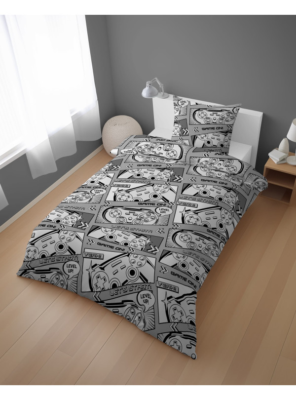 POŚCIEL MŁODZIEŻOWA 160x200 DLA GRACZA PAD SZARA 5445_A