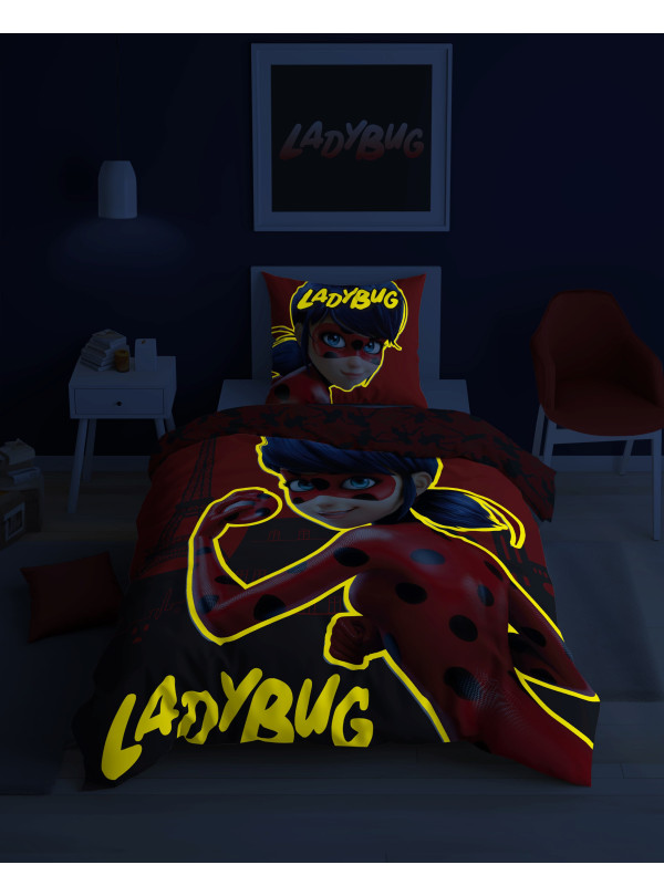 POŚCIEL ŚWIECĄCA W CIEMNOŚCI BAWEŁNIANA 160x200 MIRACULOUS BIEDRONKA I KOT MIR-01