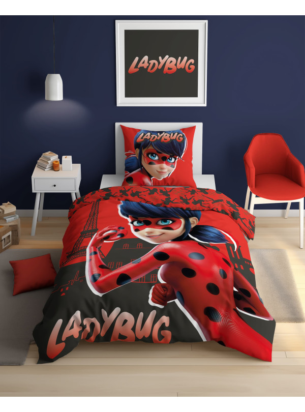 POŚCIEL ŚWIECĄCA W CIEMNOŚCI BAWEŁNIANA 160x200 MIRACULOUS BIEDRONKA I KOT MIR-01