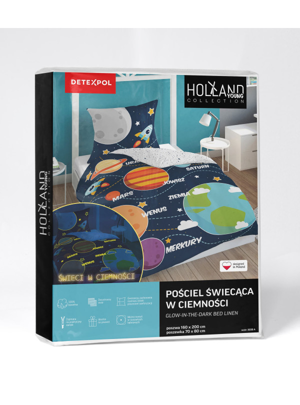POŚCIEL 160x200 ŚWIECĄCA W CIEMNOŚCI KOSMOS PLANETY 3038_A