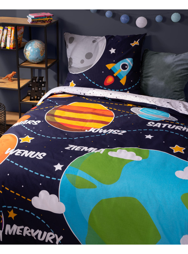 POŚCIEL 160x200 ŚWIECĄCA W CIEMNOŚCI KOSMOS PLANETY 3038_A
