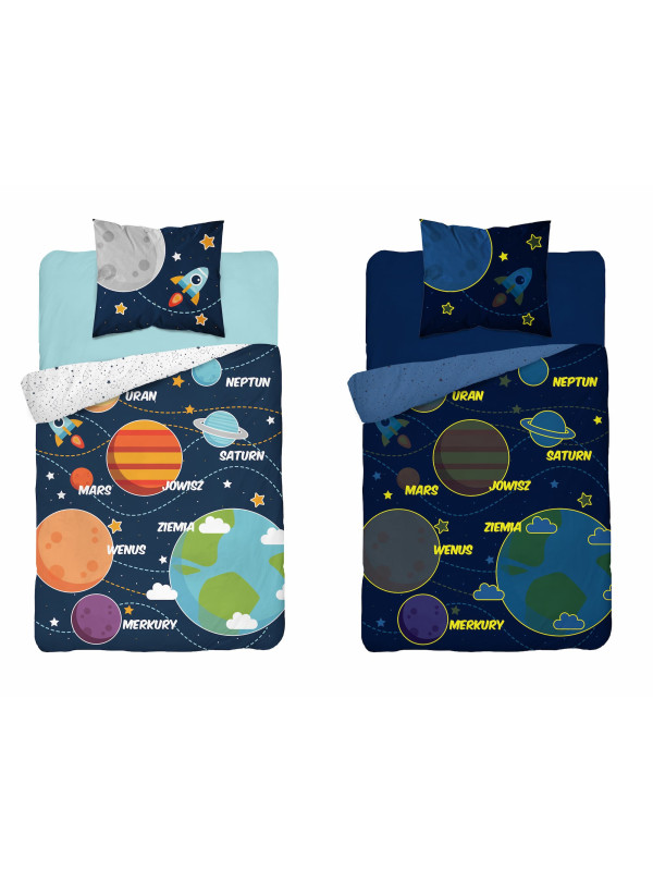 POŚCIEL 160x200 ŚWIECĄCA W CIEMNOŚCI KOSMOS PLANETY 3038_A