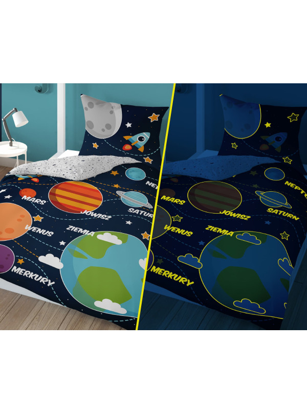 POŚCIEL 140x200 ŚWIECĄCA W CIEMNOŚCI KOSMOS PLANETY 3038_A