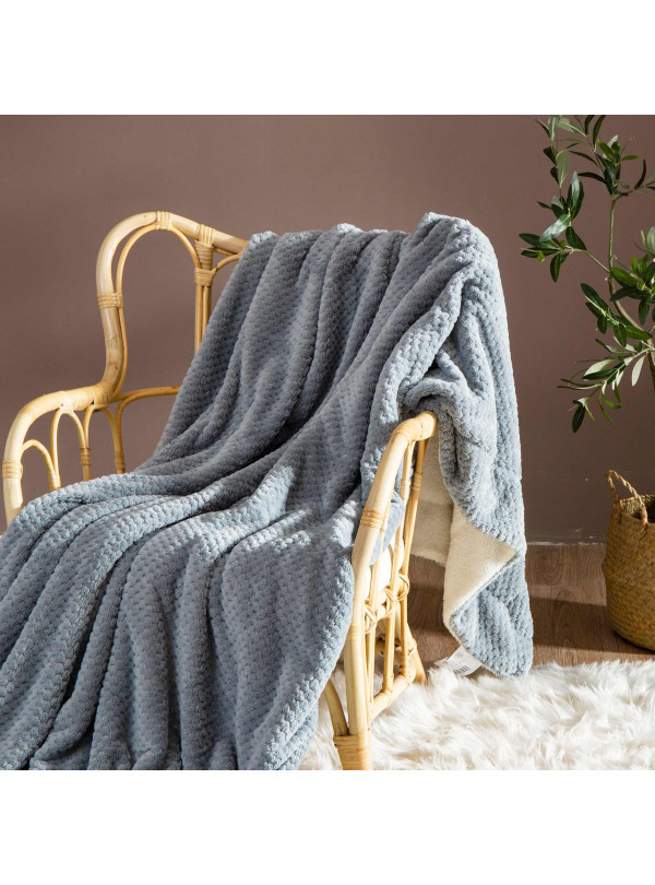 KOC 150x200 BARANEK SHERPA DWUSTRONNY SZARY + BIAŁY